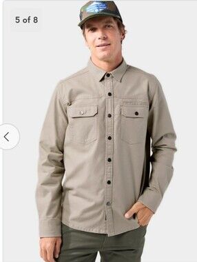 Stio Saratoga Canvas Snap Shirt Talus Tan Khaki Organic Cotton Men's Medium